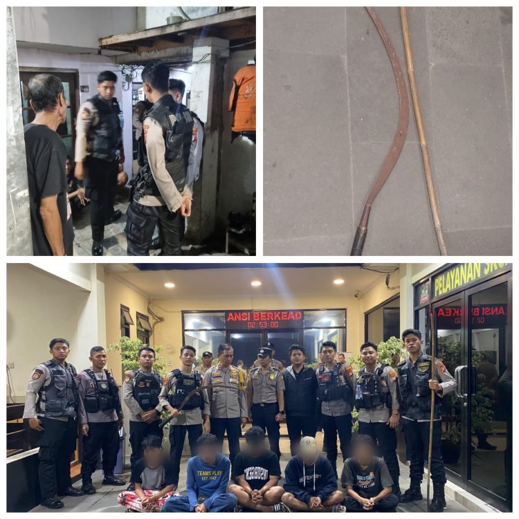 Diduga Hendak Akan Tawuran, 5 Remaja berikut Sajam diamankan Tim Patroli Perintis Presisi Polres Metro Jakarta Barat Di Kedaung Kaliangke