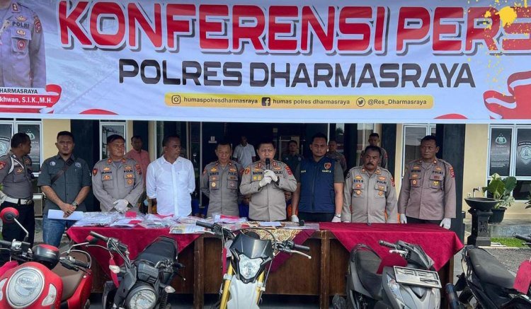 Polres Dharmasraya Gelar Konferensi Pers Ungkap Kasus Curanmor dan Narkoba