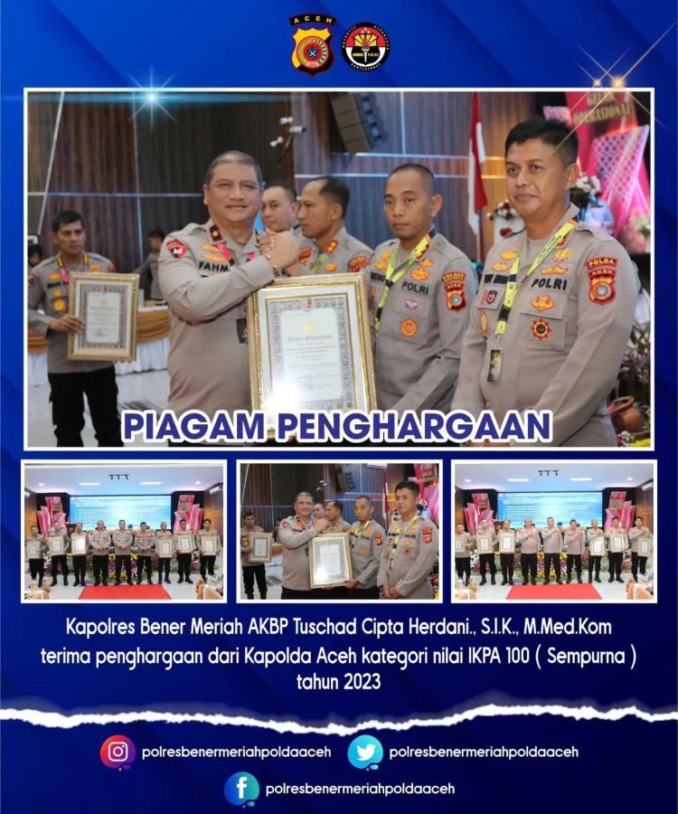 Kapolres Bener Meriah Terima Penghargaan IKPA dari Kapolda Aceh