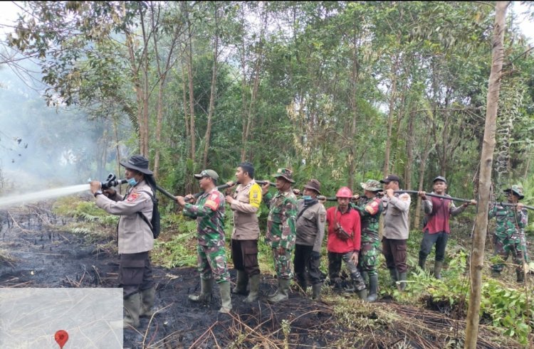 Polres dan TNI Bersama Masyarakat Padamkan Kebakaran Hutan di Desa Simpang Gaung