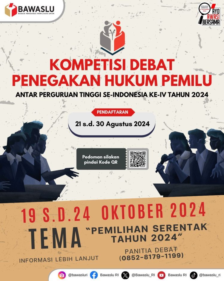 Kompetisi Debat Penegakan Hukum Pemilu Antar Perguruan Tinggi Se-Indonesia ke-4 Tahun 2024 Kembali Digelar
