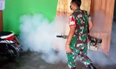 Babinsa Bersama Puskesmas Bantu Penyemprotan Fogging, Cegah DBD