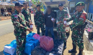 Satgas Pamtas Yonarmed 11 Kostrad Gagalkan Penyelundupan Ratusan Kaleng dan Botol Minuman Keras di Perbatasan Nunukan