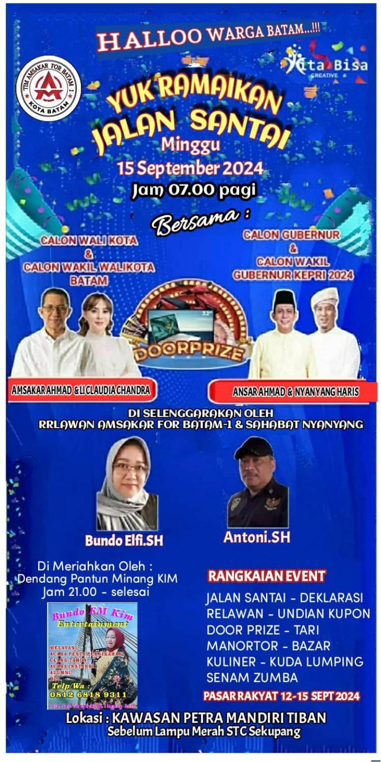 Yuk Ramaikan Jalan Santai Minggu Pagi, Amsakar Ahmad bersama Li Claudia Chandra