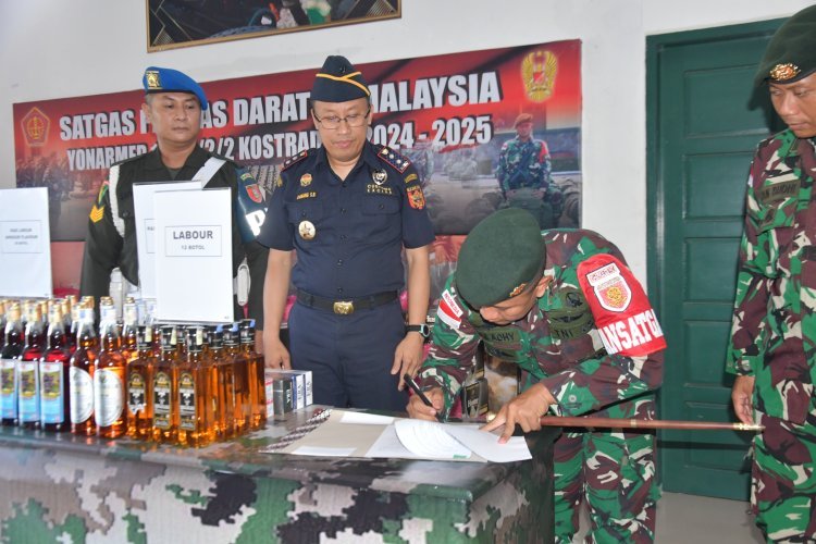 Satgas Pamtas Yonarmed 11 Kostrad Serahkan Barang Bukti Penindakan ke Bea Cukai Nunukan
