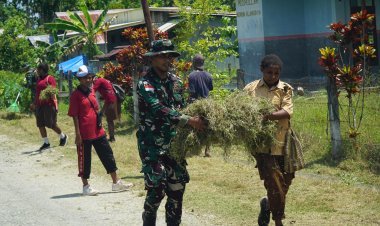 Satgas Yonif 131/BRS Ajak Siswa SMPN 5 Arso Jaga Kebersihan Lingkungan