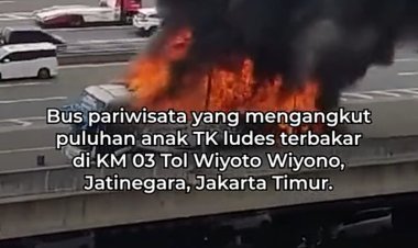 Viral Bus Pariwisata Terbakar di Tol Wiyoto Wiyono, 58 Anak TK Selamat