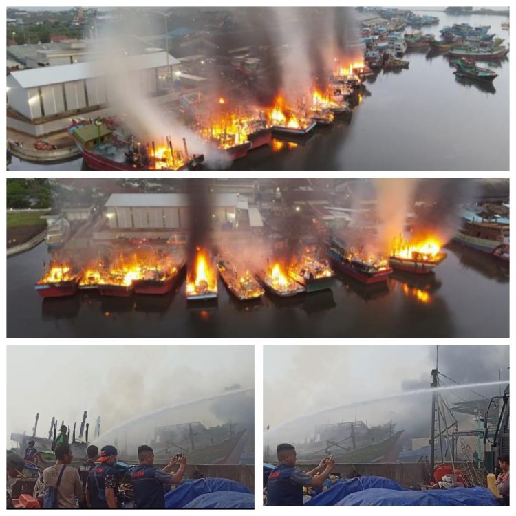 Kebakaran di Pelabuhan Perikanan Pekalongan, Polda Jateng Kerahkan 6 Unit Damkar padamkan Kapal Terbakar