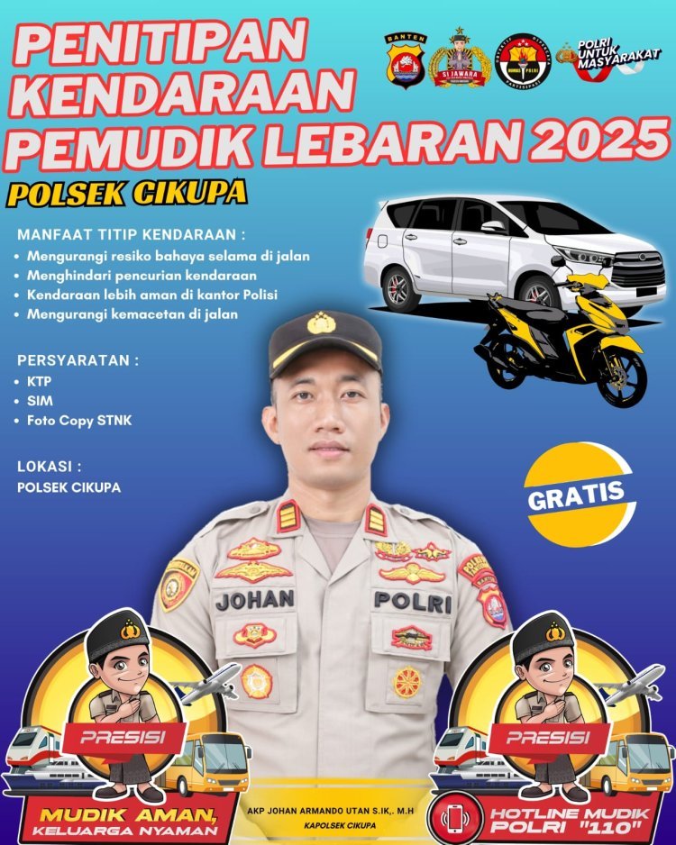 Polsek Cikupa Buka Layanan Penitipan Kendaraan Gratis untuk Pemudik