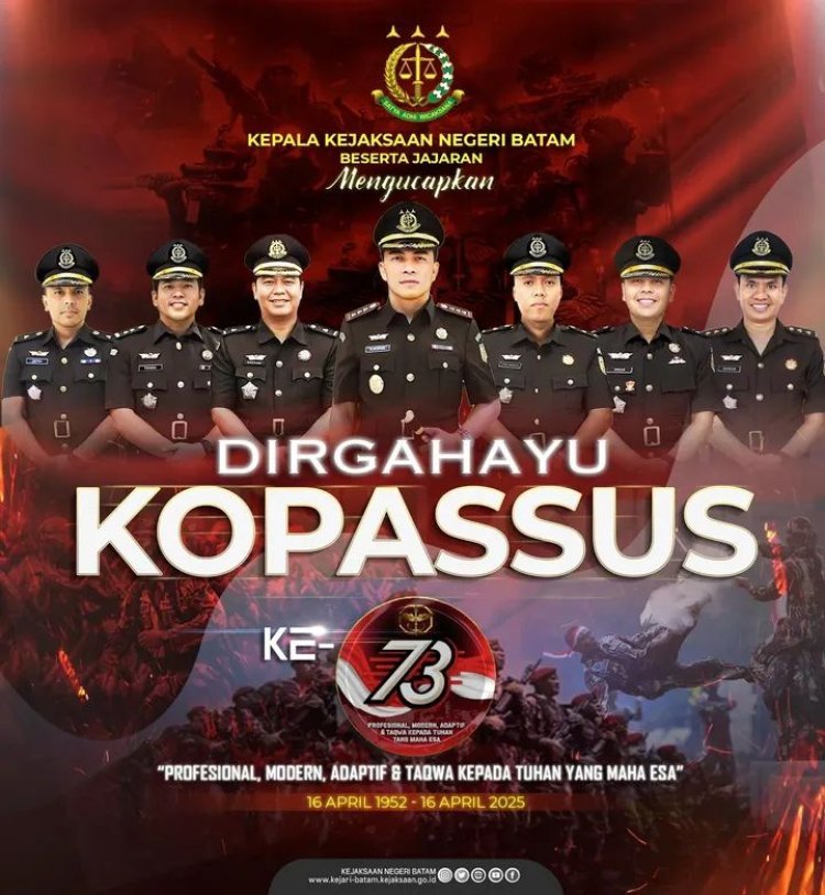 Kejari Batam: Selamat Ulang Tahun ke-73 Kopassus, Tetap Profesional dan Bertaqwa