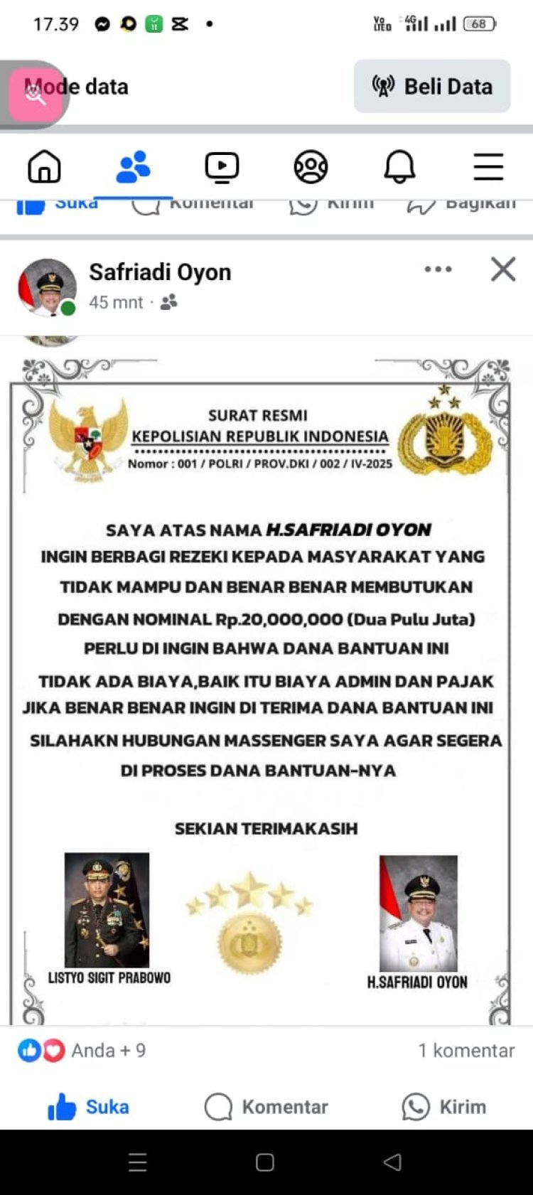 Waspada Akun Facebook Palsu Mengatasnamakan Bupati Aceh Singkil Bupati H. Safriadi Oyon SH Tegaskan Jangan Terpengaruh Janji Palsu