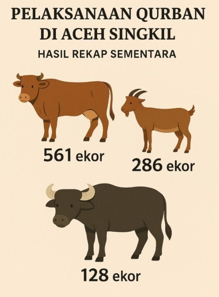 975 Hewan Qurban Disembelih di Aceh Singkil pada Idul Adha 1446 H