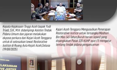Kejati Aceh Setujui Restorative Justice untuk Perkara dari Kejari Aceh Tenggara