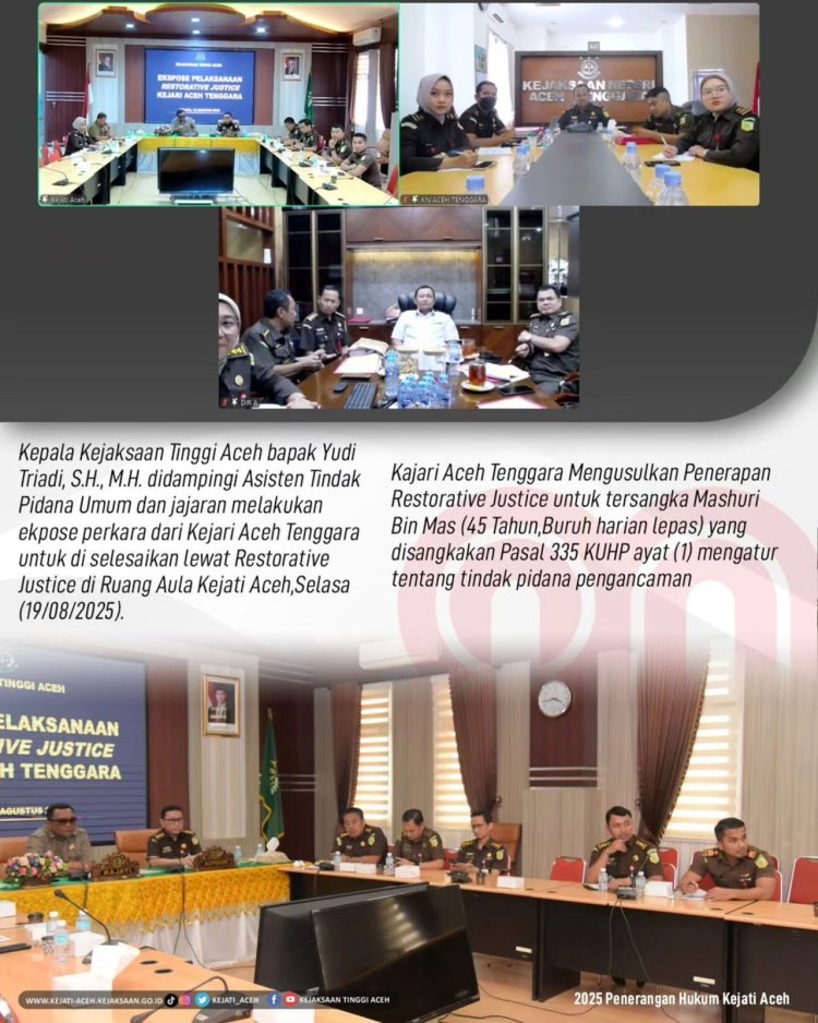 Kejati Aceh Setujui Restorative Justice untuk Perkara dari Kejari Aceh Tenggara
