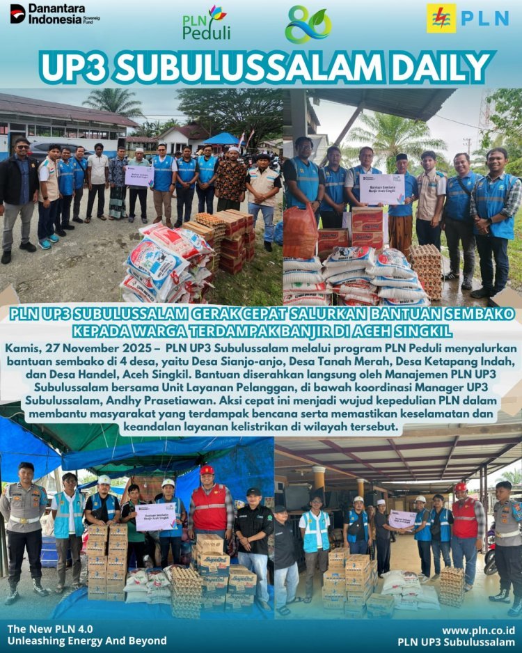 PLN Rimo, Singkil, dan UP3 Subulussalam Salurkan Bantuan untuk Korban Banjir
