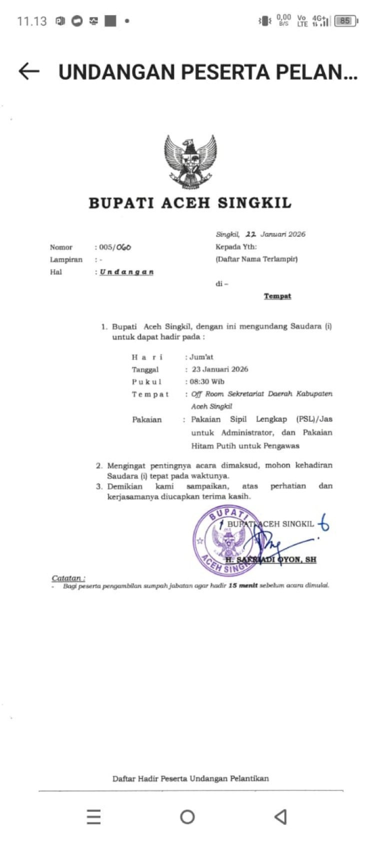 Bupati Aceh Singkil Lakukan Penyegaran ASN, Kerja Nyata dan Seleksi Ketat Jadi Acuan