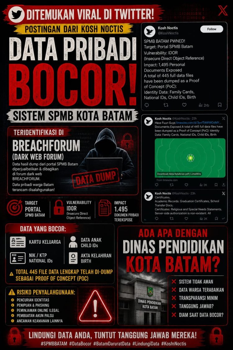 VIRAL! Data Pribadi Pendaftar SPMB Batam Diduga Bocor, Ribuan Dokumen Bisa Diakses Bebas